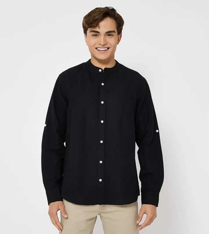 Aero Men's Woven Slim Fit Mandarin Collar Shirt