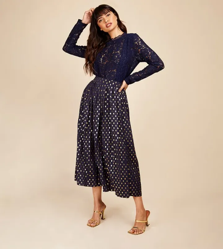 Satin Foil Midi Skirt