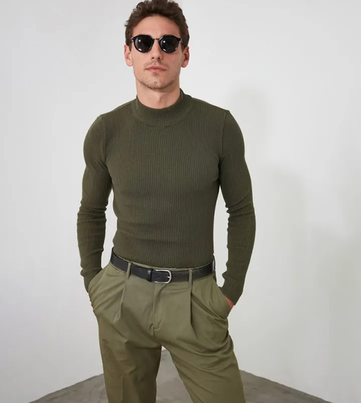 Half Corduroy Knitted Sweater