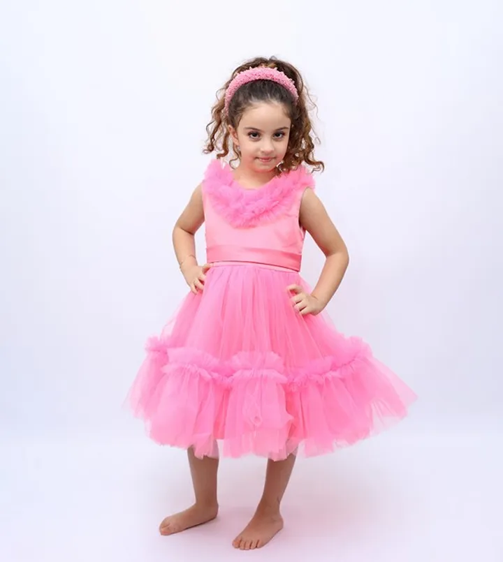 Ruffled Neck Party Tulle Dress
