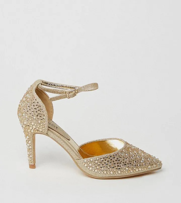 Sarina Diamante Glitter Heeled Court Shoes