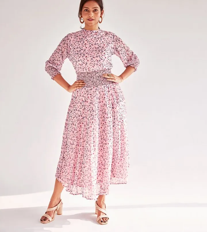 Floral Printed Smocked Midi Dress