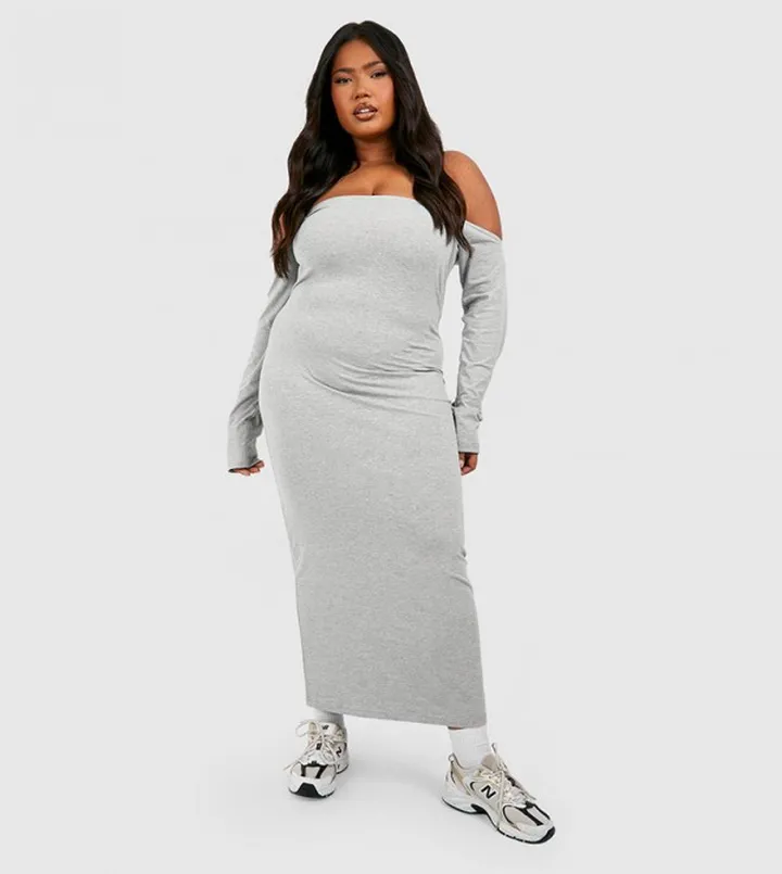 Cotton Off Shoulder Midi Dress
