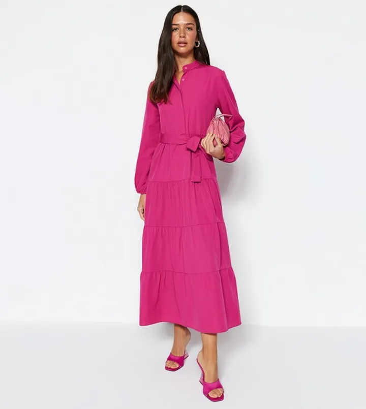 Belt Detail Tiered Dress
