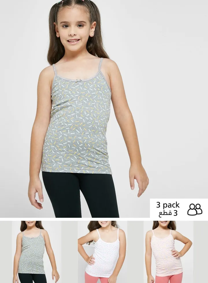 Pack Of 3 Printed Girls Camisole