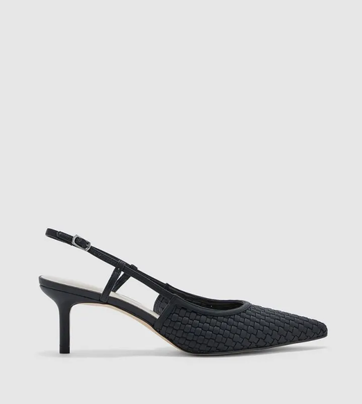 Woven Slingback Court Shoes-Black