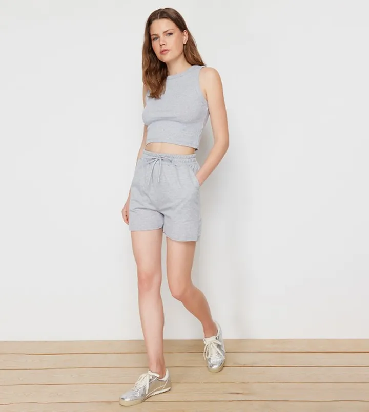 Ribbed Crop Top and Shorts Set