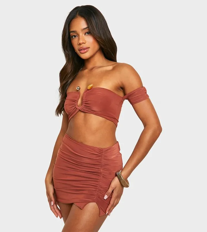 Ruched Bralette and Mini Skirt Co-Ord Set