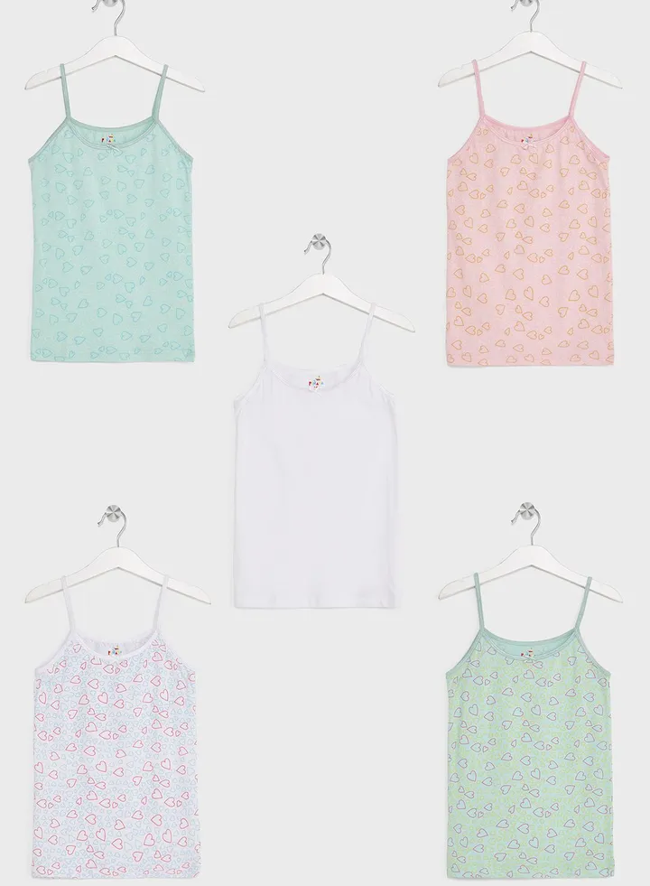 Pack Of 5 Printed Girls Camisole