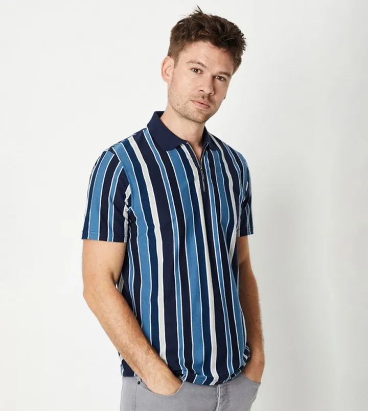 Vertical Striped Zip Polo T-Shirt
