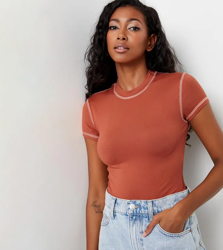 Cropped T-Shirt With Exposed Seams