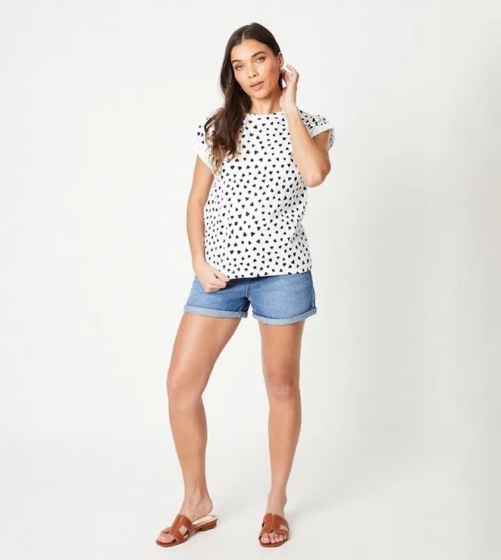 Petite Cotton Heart Print T-Shirt