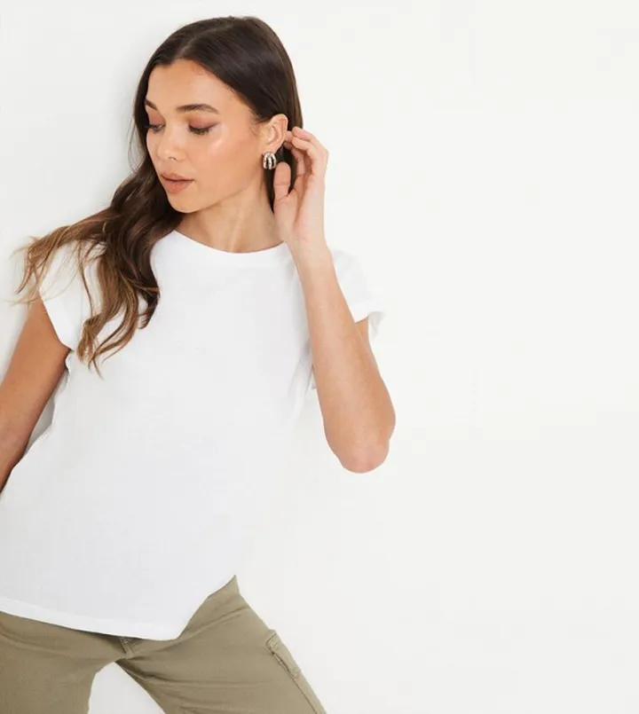 Petite Cotton Roll Sleeves T-Shirt
