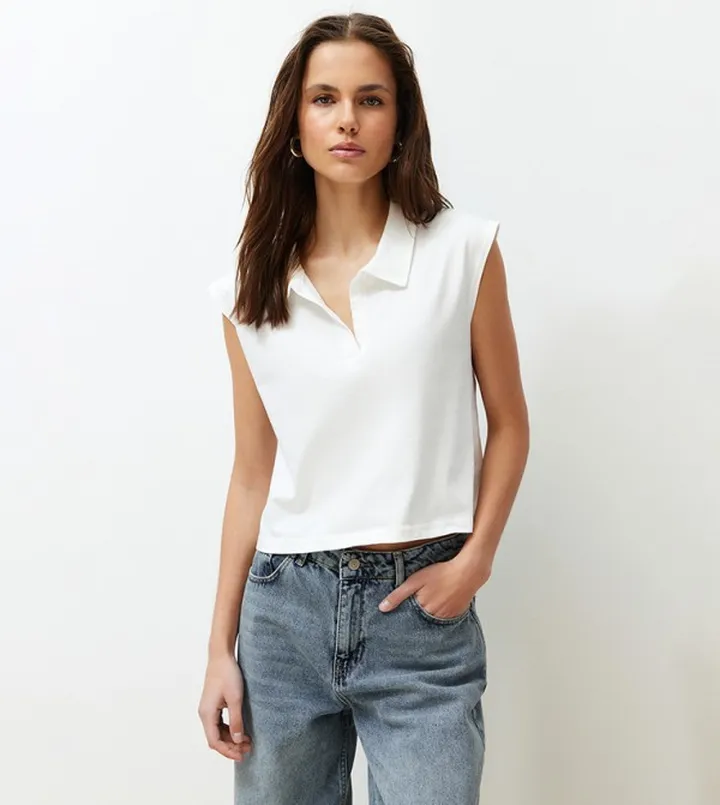 Solid Crop Polo T-Shirt