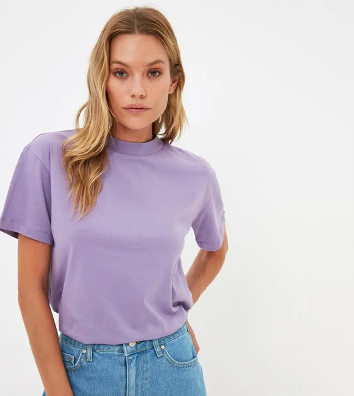 Stand Up Collar Basic Knitted T-shirt