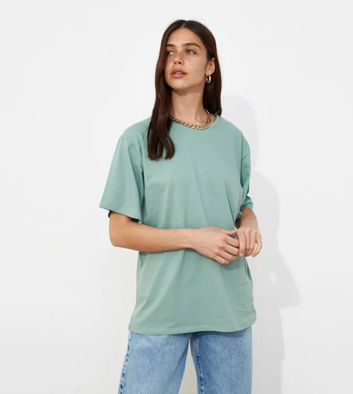 Cotton Single Jersey Crew Neck Boyfriend Knitted T-Shirt