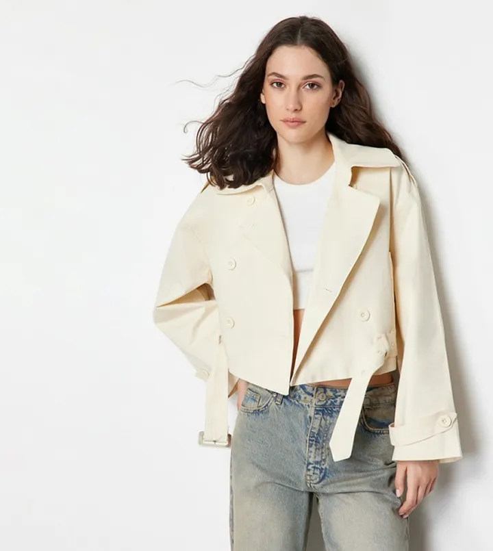 Fitted Belted Cotton Crop Trench Coat