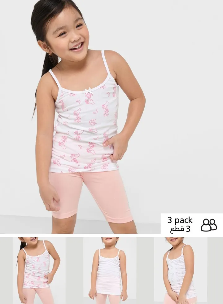 Pack Of 3 Printed Girls Camisole