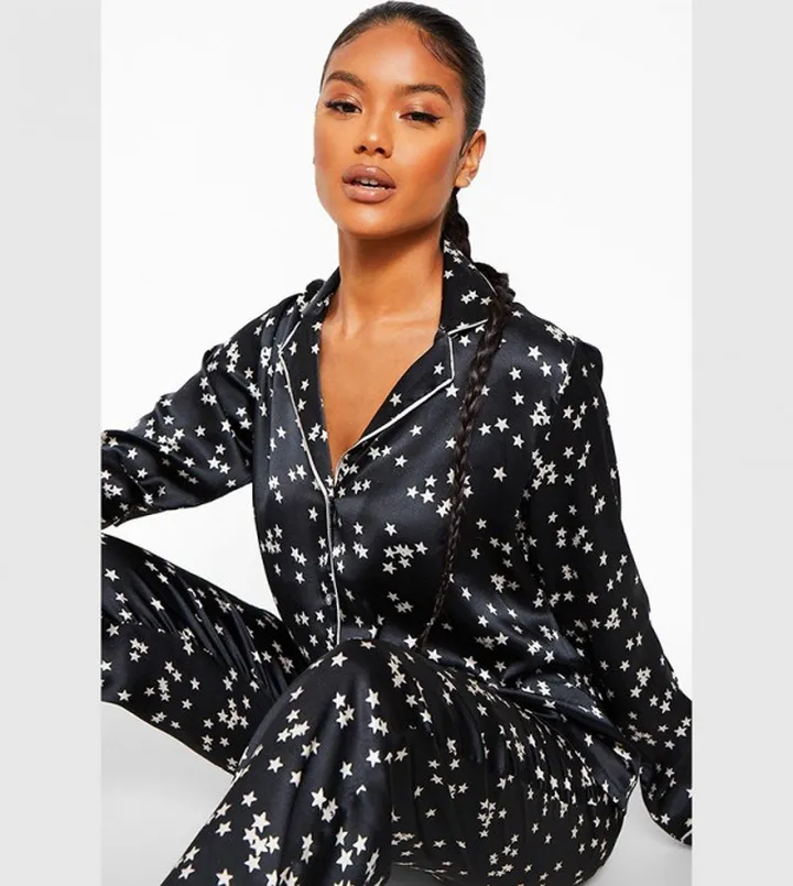 Star Print Satin PJ Trouser Set