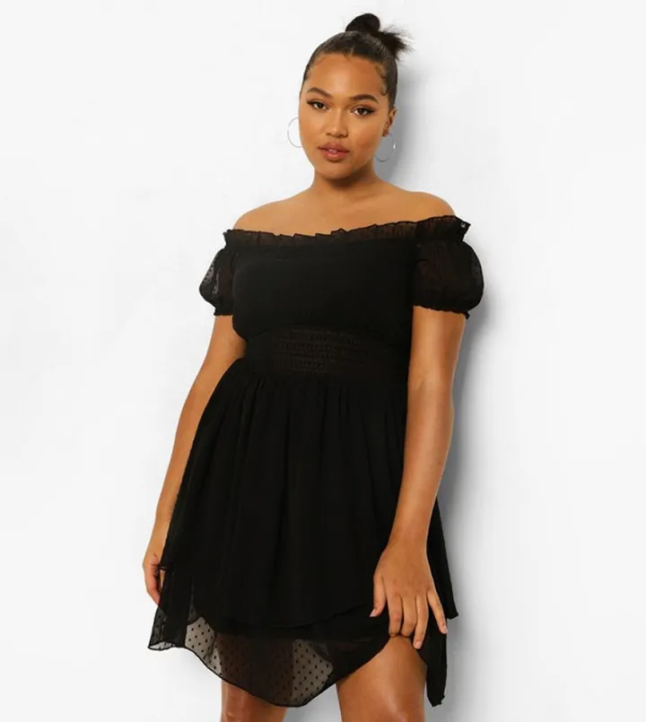 Off The Shoulder Dobby Skater Dress