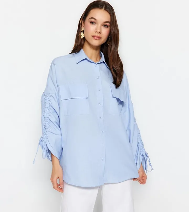 Ruched Sleeves Cotton Shirt