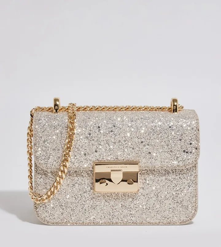 Glittered Push-Lock Crossbody Bag