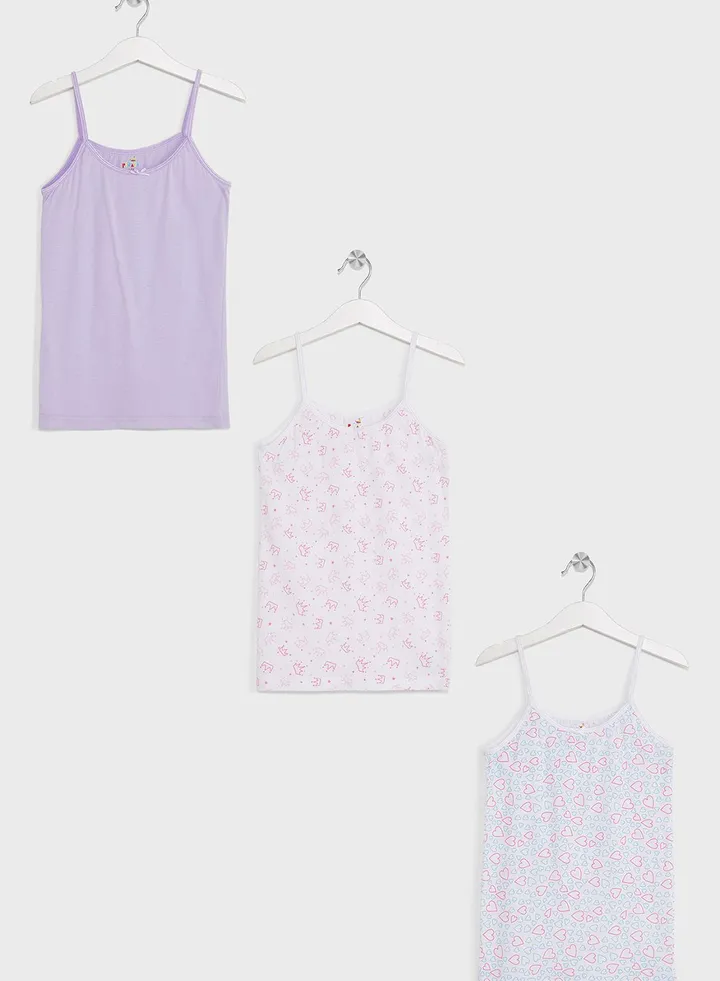Pack Of 3 Printed Girls Camisole