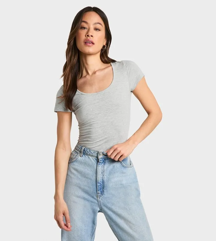 Tall Solid Short Sleeves Bodysuit Top