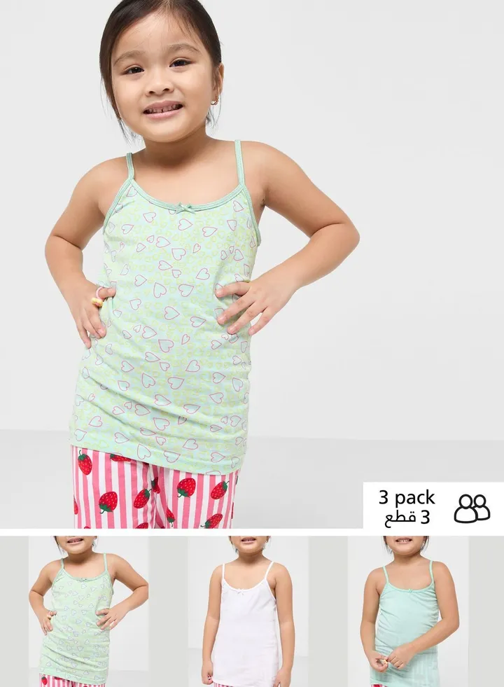 Pack Of 3 Printed Girls Camisole