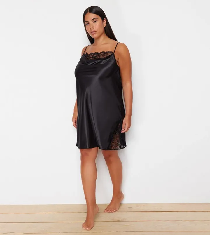 Lace Trim Satin Nightgown