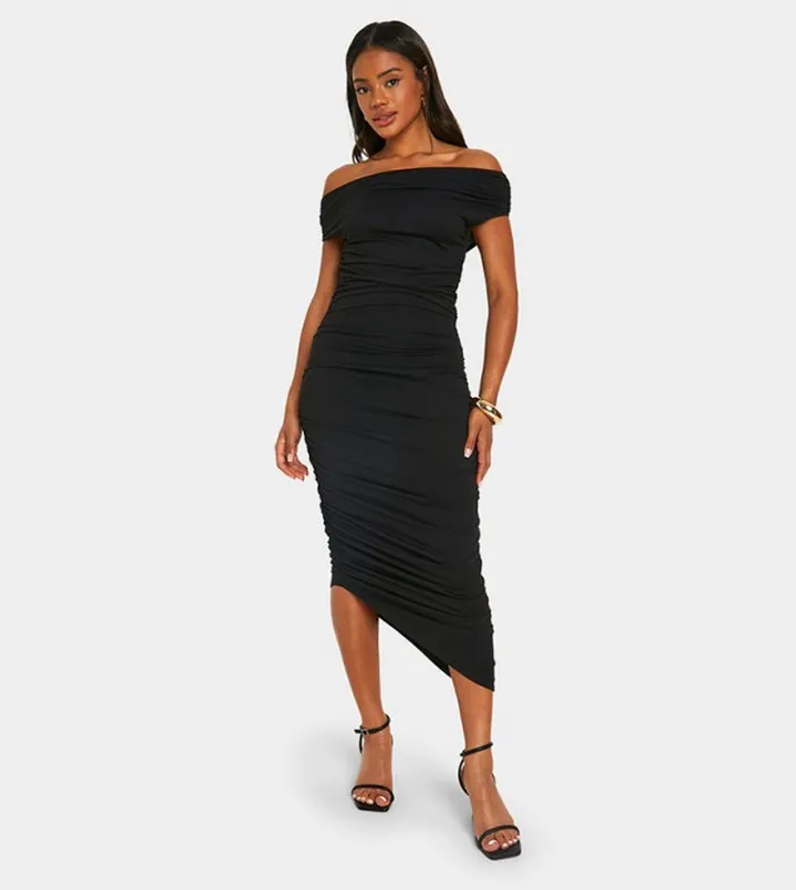 Ruched Asymmetric Midaxi Dress