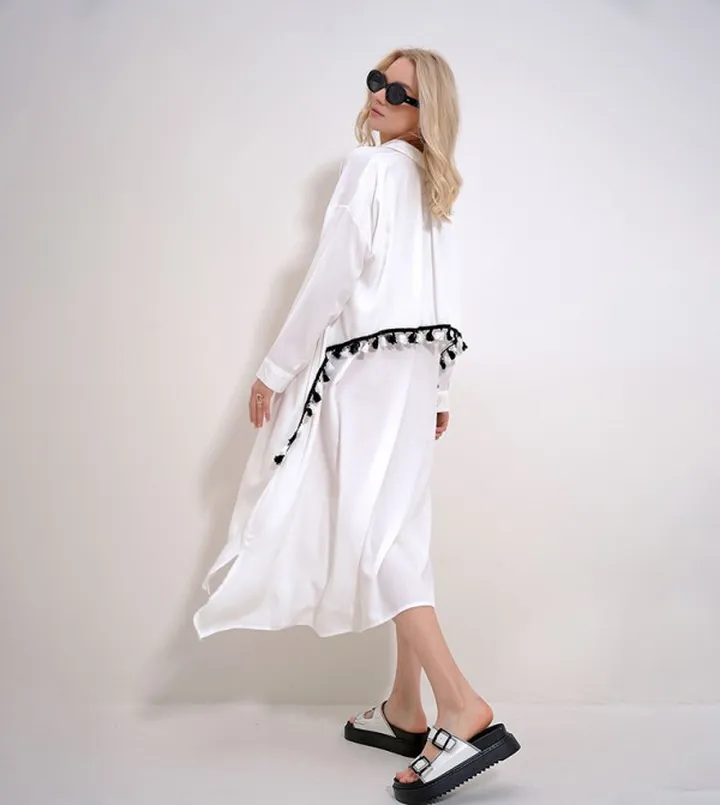 Tassel Detail Long Sleeves Shirt Dress