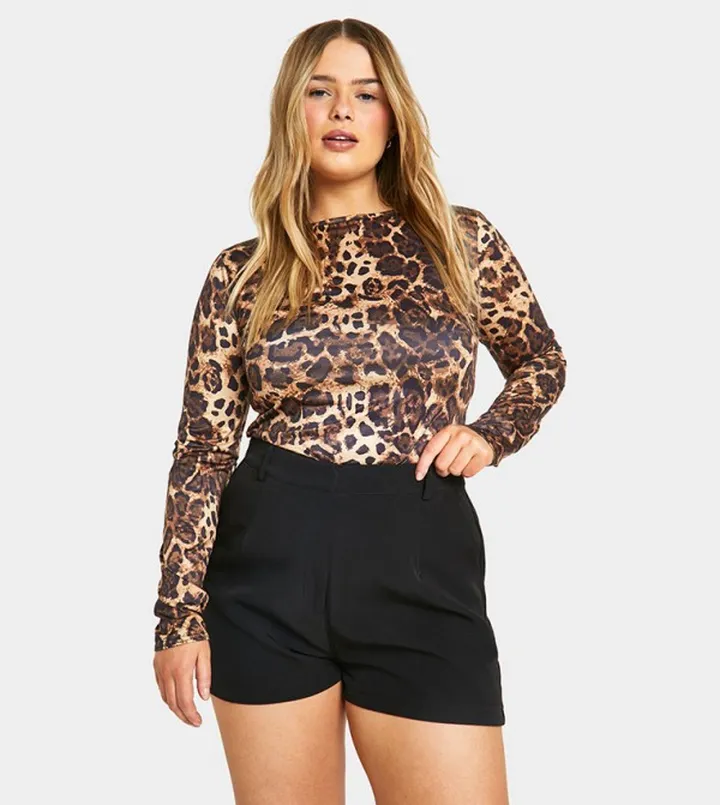 Leopard Print Long Sleeves Slinky Top