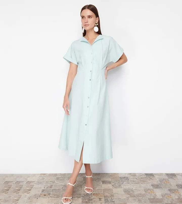 Short Sleeves Midi Shirt Dress