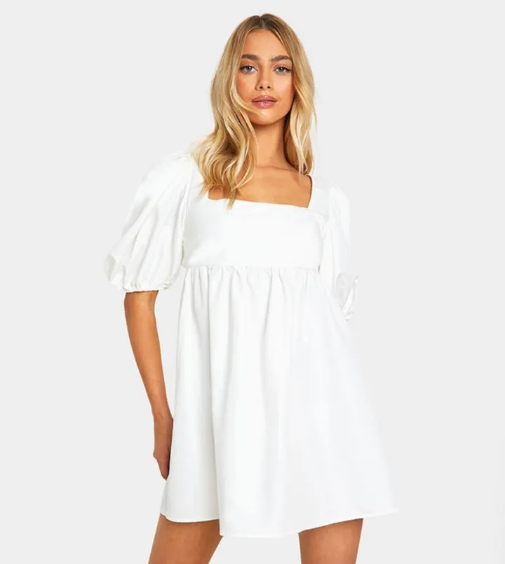 Balloon Sleeves Tie Back Mini Dress