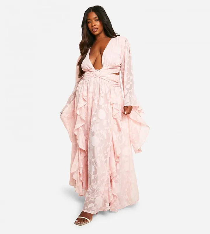 Textured Cut-Out Detail Maxi Dress