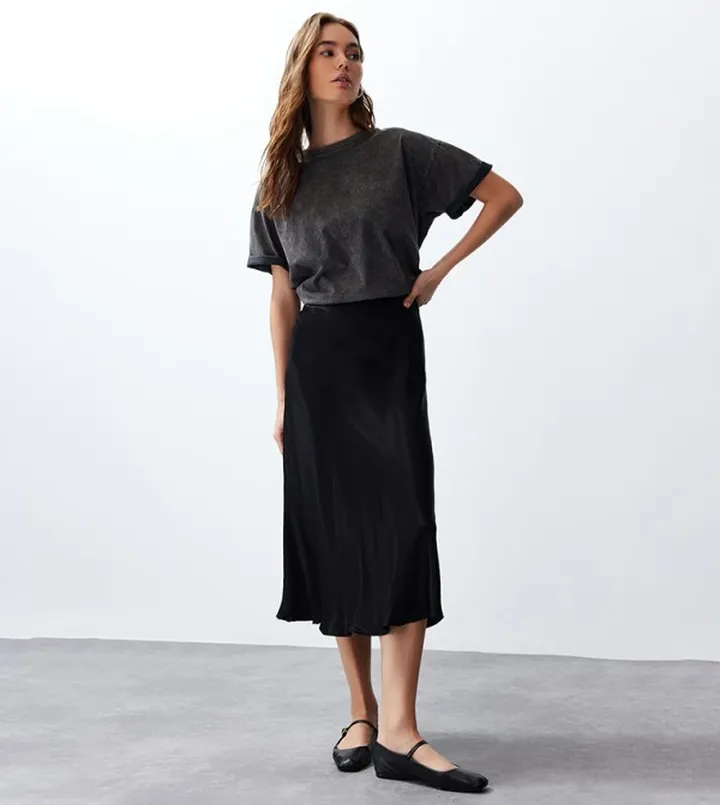 Satin Woven Midi Skirt