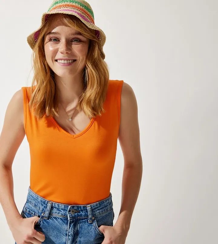 Solid Sleeveless V-Neck Top