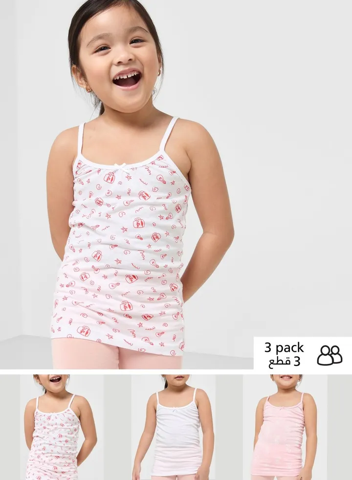Pack Of 3 Printed Girls Camisole