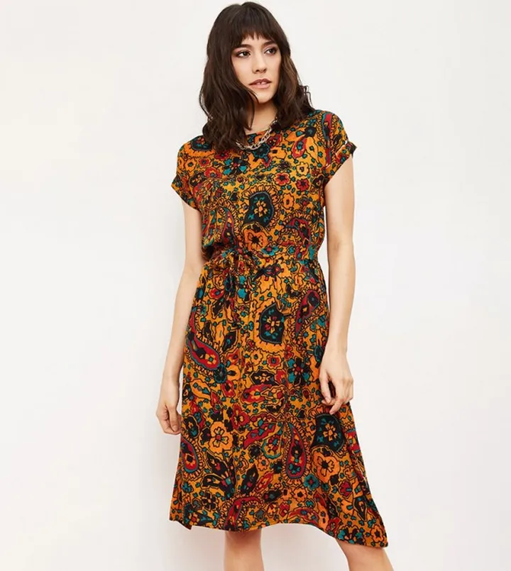 Printed Short Sleeves Midi Dress