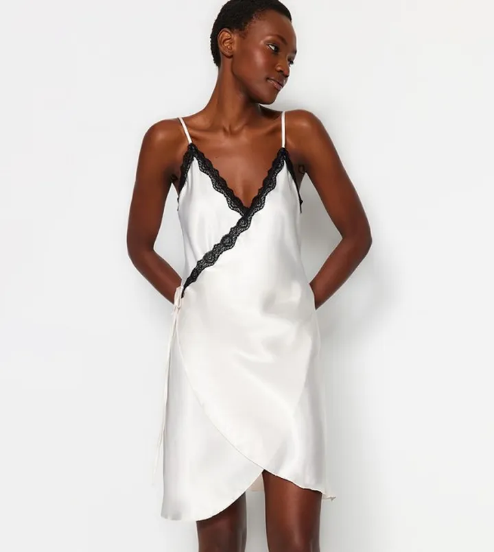Lace Hem Satin Woven Nightdress