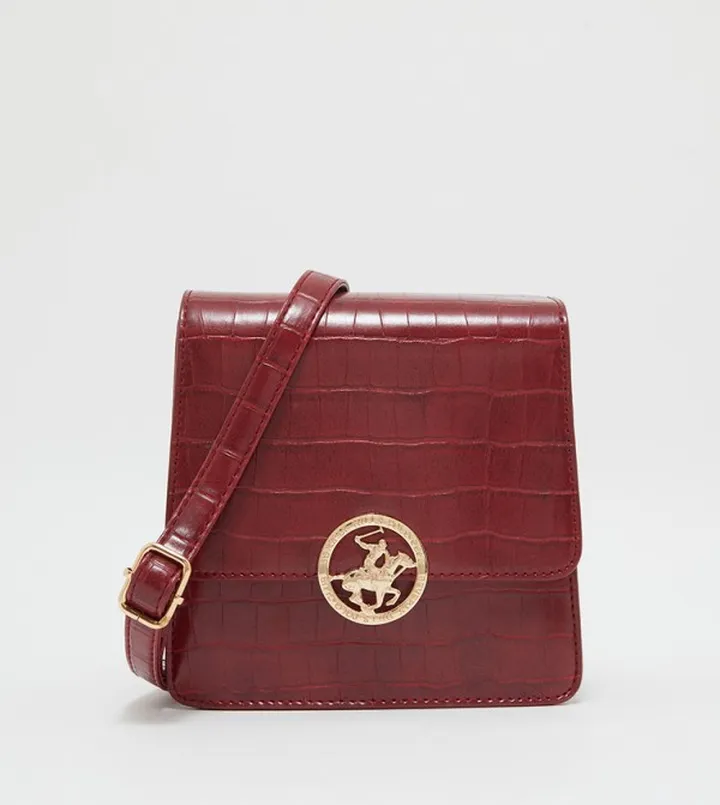 Logo Detailed Textured Crossbody Bag