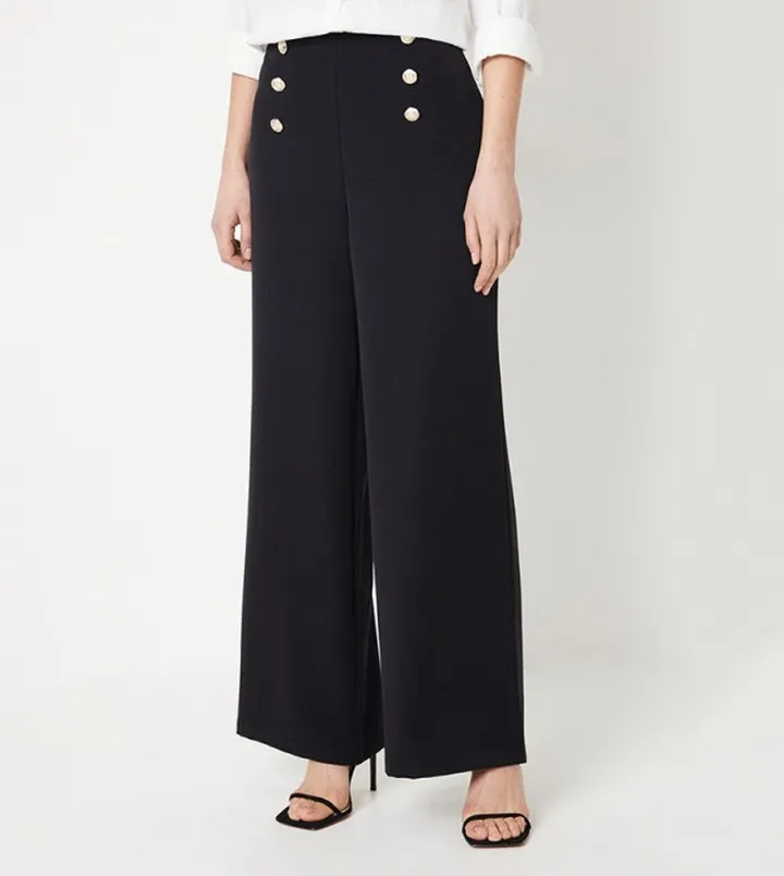 Button Front Straight Fit Trousers
