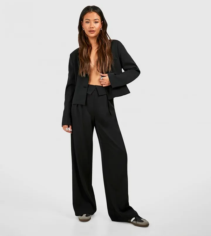 Fold Over Waistband Fluid Wide Leg Trousers