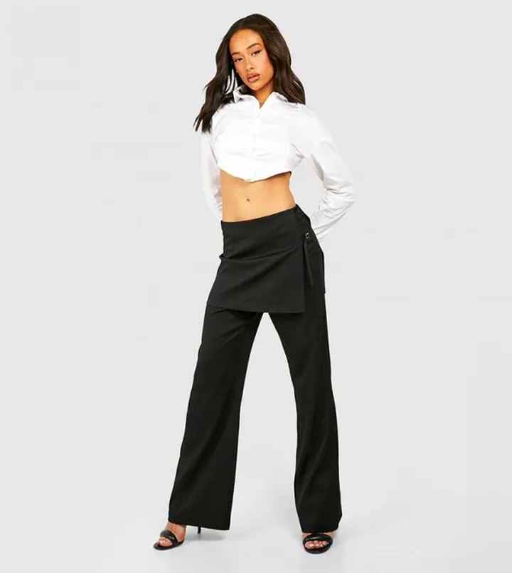 Skirt Detail Wide Leg Trousers