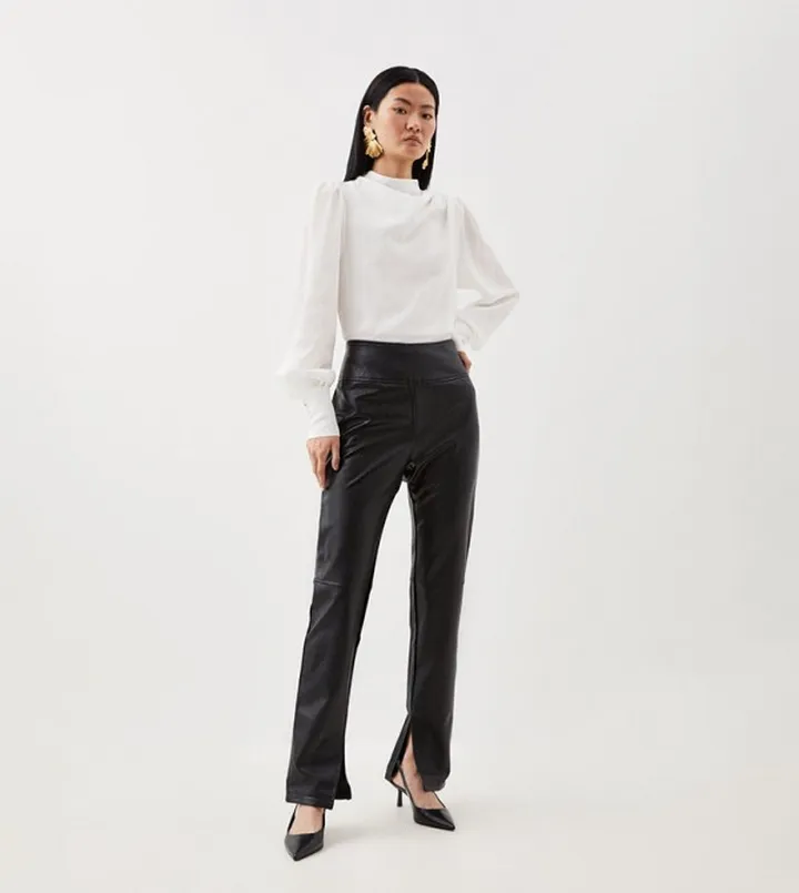 Faux Leather Split Hem Detail Leggings