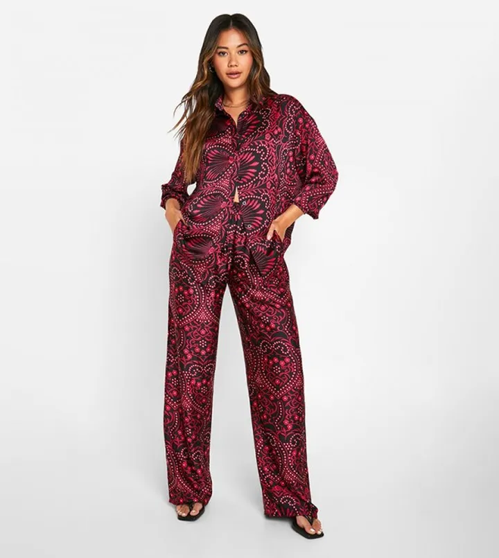 Paisley Satin Wide Leg Trousers