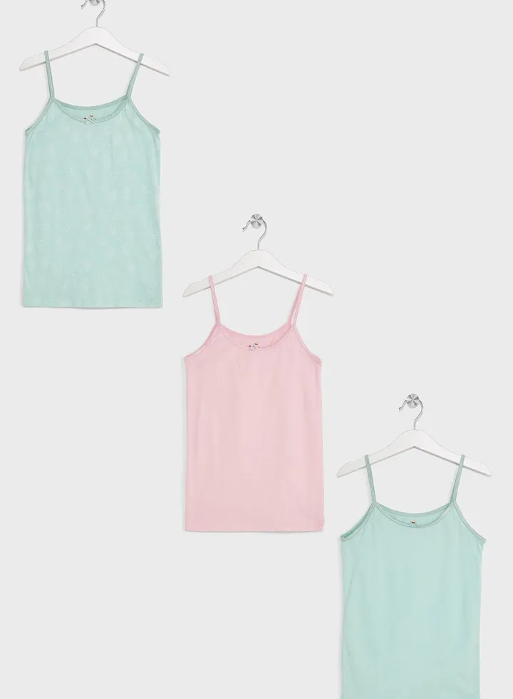 Pack Of 3 Printed Girls Camisole