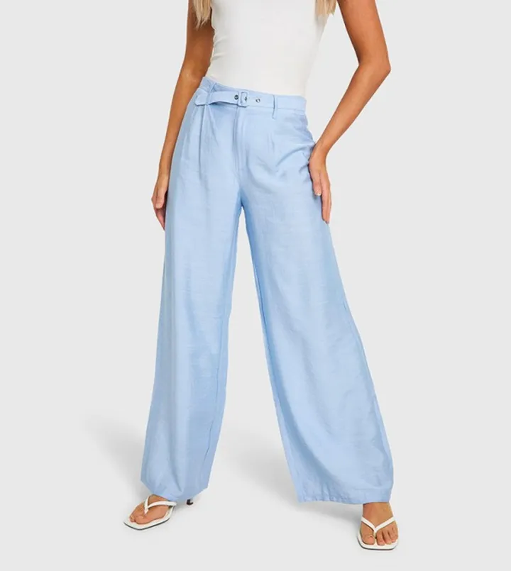 Belted Linen Straight Fit Trousers
