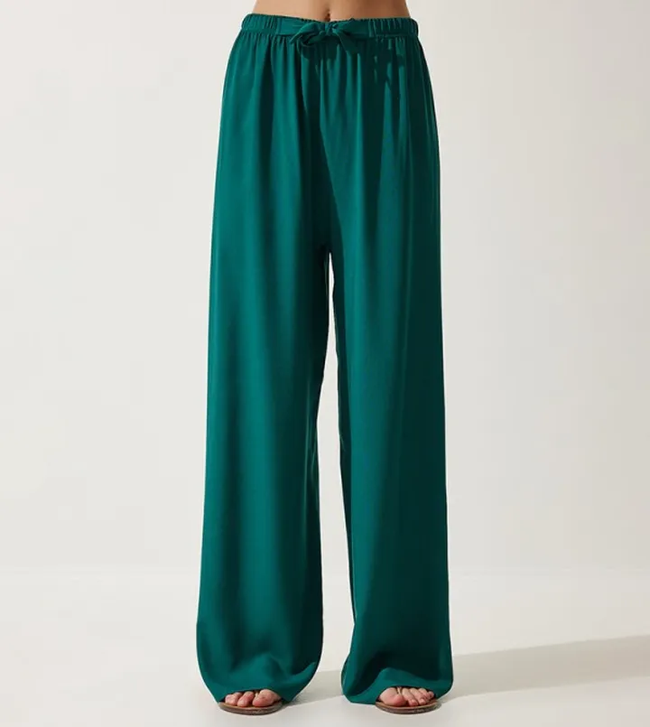 Drawstring Waist Loose Fit Wide Leg Pants